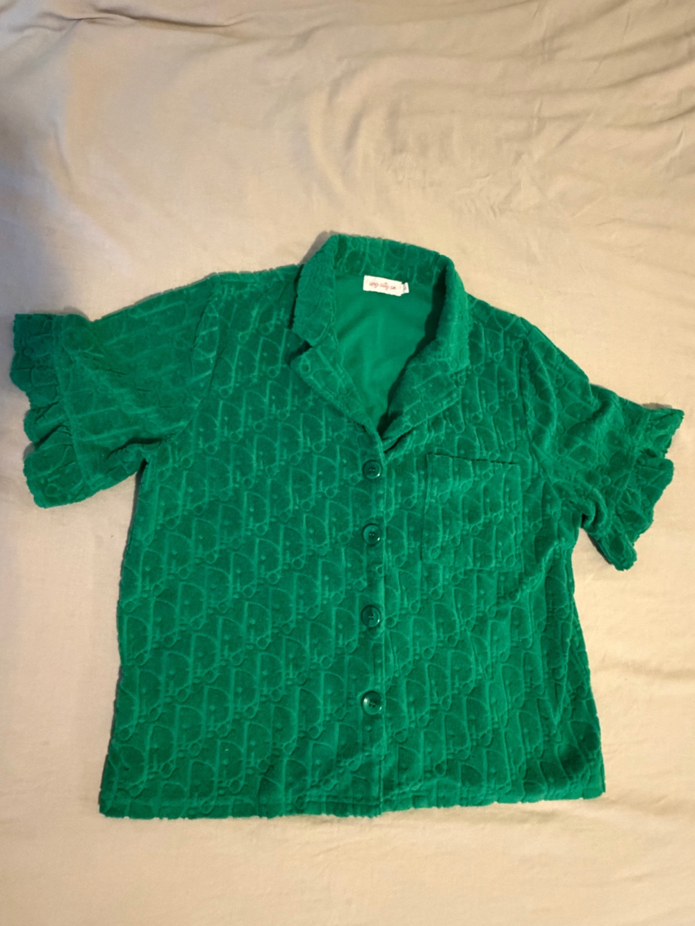 Ivy City Co Emerald Green Short Sleeve Velvet Pajama Top
